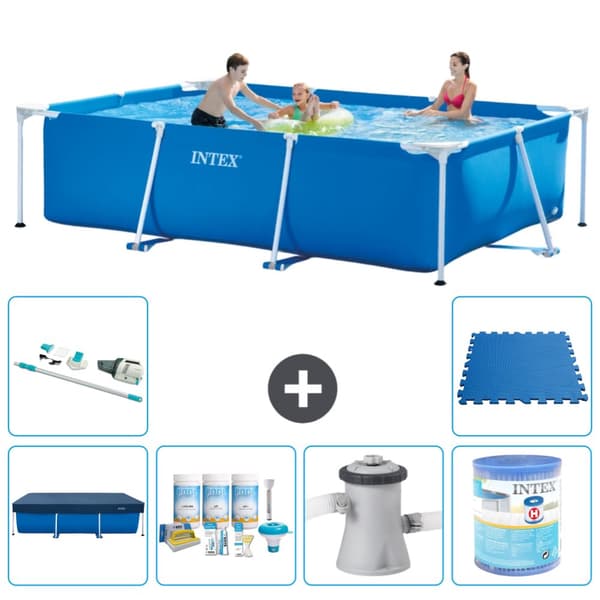 Intex rektangulär ram swimmingpool - 300 x 200 x 75 cm - Blå - ingår Tillbehör A191