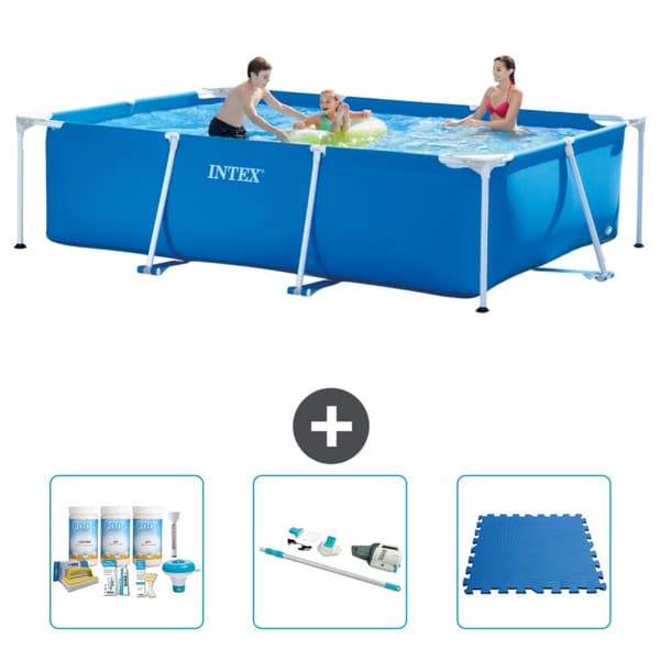 Intex svømmebassin med rektangulær ramme - 300 x 200 x 75 cm - Blå - Inkluderet tilbehør A195
