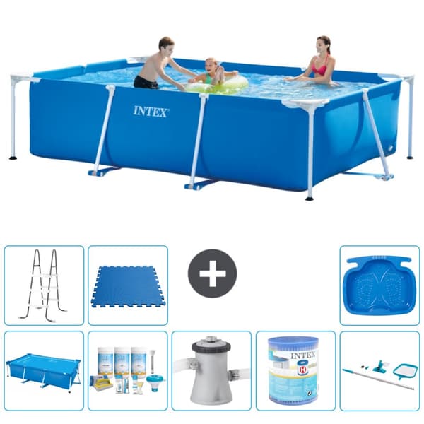 Intex rektangulär ram swimmingpool - 300 x 200 x 75 cm - Blå - ingår Tillbehör A219