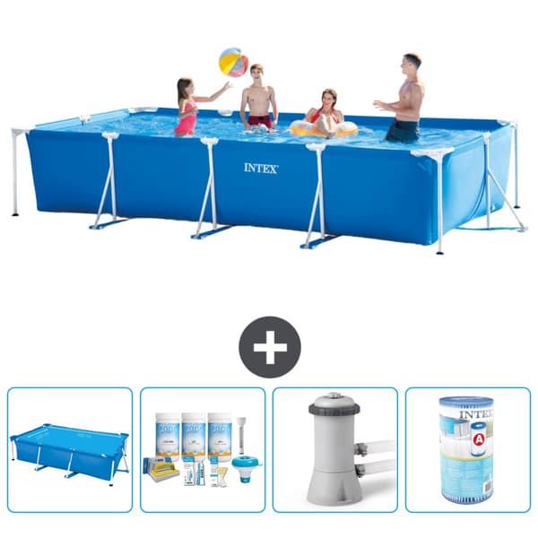 Intex rektangulär ram swimmingpool - 450 x 220 x 84 cm - Blå - ingår Tillbehör A244