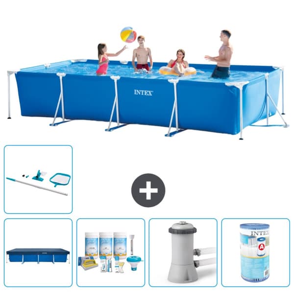 Intex svømmebassin med rektangulær ramme - 450 x 220 x 84 cm - Blå - Inkluderet tilbehør A247