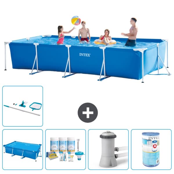 Intex svømmebassin med rektangulær ramme - 450 x 220 x 84 cm - Blå - Inkluderet tilbehør A249