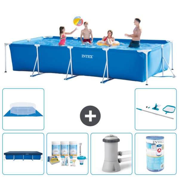 Intex rektangulär ram swimmingpool - 450 x 220 x 84 cm - Blå - ingår Tillbehör A250