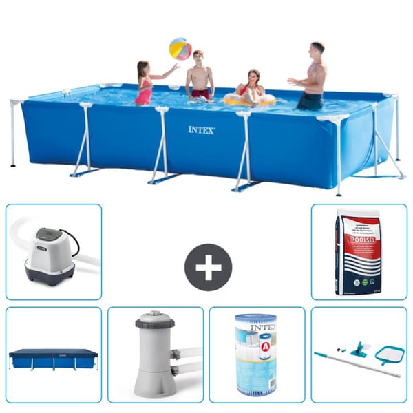 Intex svømmebassin med rektangulær ramme - 450 x 220 x 84 cm - Blå - Inkluderet tilbehør A266