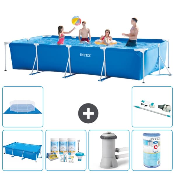 Intex svømmebassin med rektangulær ramme - 450 x 220 x 84 cm - Blå - Inkluderet tilbehør A313