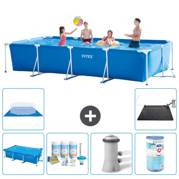 Intex svømmebassin med rektangulær ramme - 450 x 220 x 84 cm - Blå - Inkluderet tilbehør A315