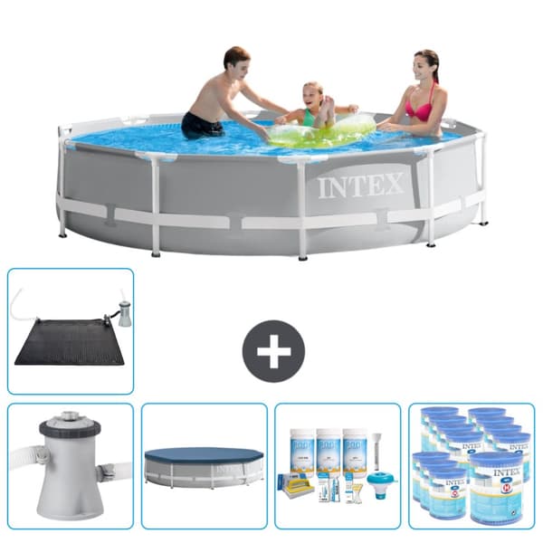 Intex svømmebassin med rund prismeramme - 305 x 76 cm - Grå -  Inklusive Tilbehør CB18