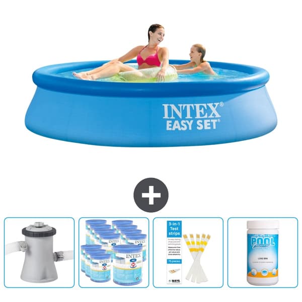 Intex rund oppustelig let sæt swimmingpool - 244 x 61 cm - Blå -  Inklusive Tilbehør CB85