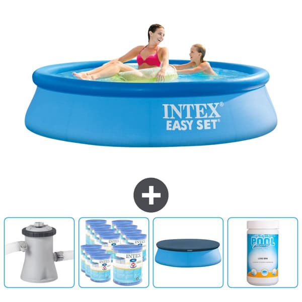 Intex rund oppustelig let sæt swimmingpool - 244 x 61 cm - Blå -  Inklusive Tilbehør CB87