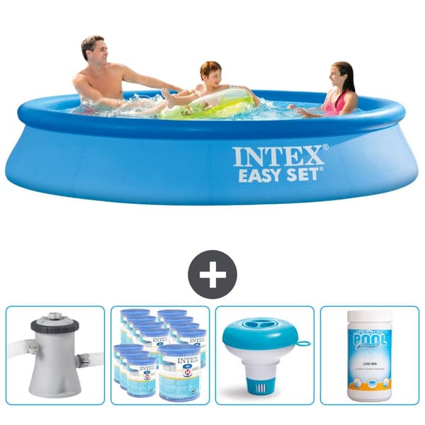 Intex rund oppustelig let sæt swimmingpool - 305 x 61 cm - Blå -  Inklusive Tilbehør CB89