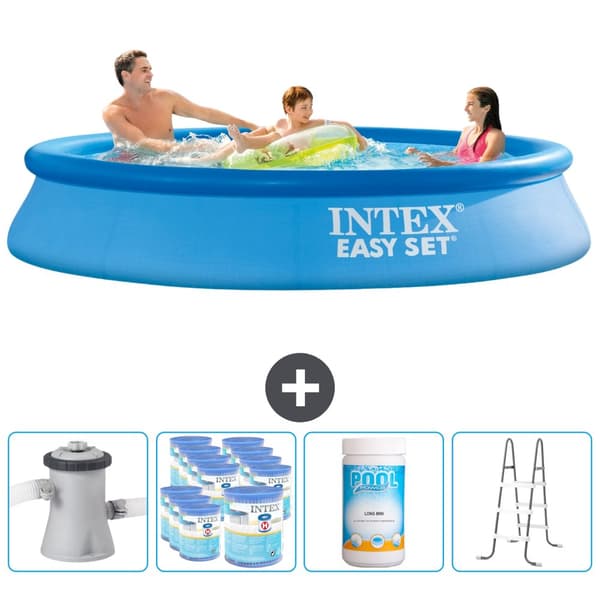 Intex rund oppustelig let sæt swimmingpool - 305 x 61 cm - Blå -  Inklusive Tilbehør CB96