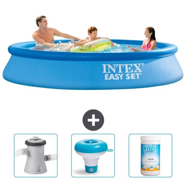 Intex rund oppustelig let sæt swimmingpool - 305 x 61 cm - blå - inkluderet tilbehør CB77