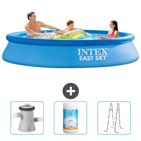 Intex rund oppustelig let sæt swimmingpool - 305 x 61 cm - blå - inkluderet tilbehør CB84