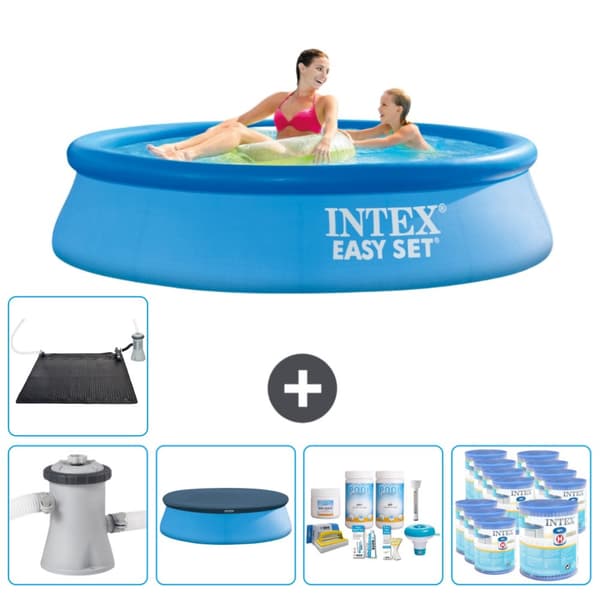 Intex Rund Uppblåsbar Easy Set Pool - 244 x 61 cm - Blå -  Inklusive Tillbehör - CB18