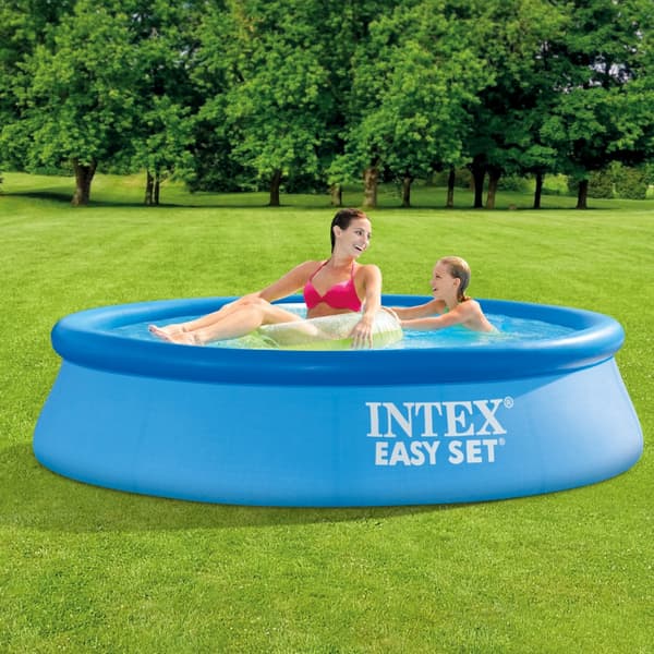 Intex rund oppustelig let sæt swimmingpool - 244 x 61 cm - Blå -  Inklusive Tilbehør CB55