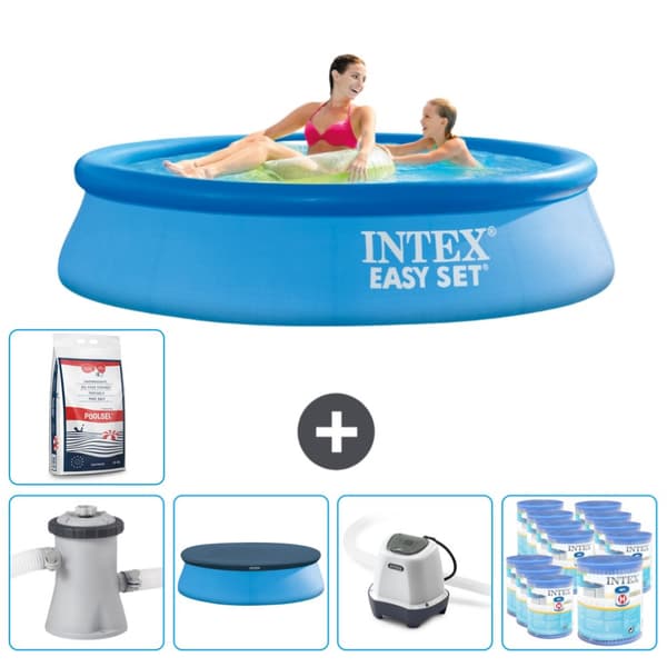 Intex Rund Uppblåsbar Easy Set Pool - 244 x 61 cm - Blå -  Inklusive Tillbehör - CB55