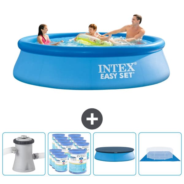 Intex rund oppustelig let sæt swimmingpool - 305 x 76 cm - Blå -  Inklusive Tilbehør CB88