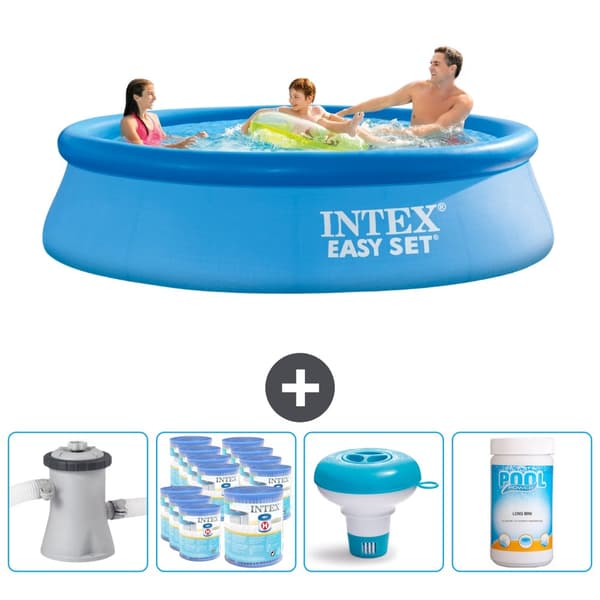 Intex Rund Uppblåsbar Easy Set Pool - 305 x 76 cm - Blå -  Inklusive Tillbehör - CB89