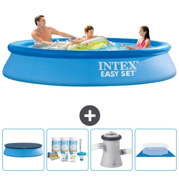 Intex rund oppustelig let sæt swimmingpool - 305 x 61 cm - blå - inkluderet tilbehør CB1