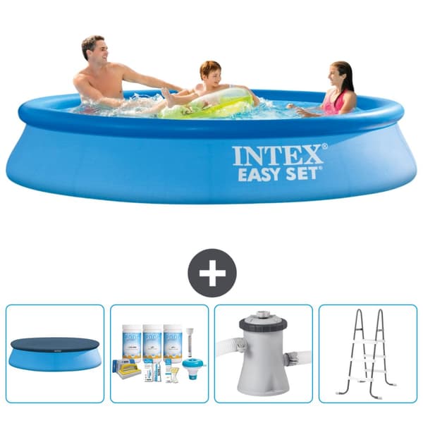 Intex rund oppustelig let sæt swimmingpool - 305 x 61 cm - blå - inkluderet tilbehør CB6