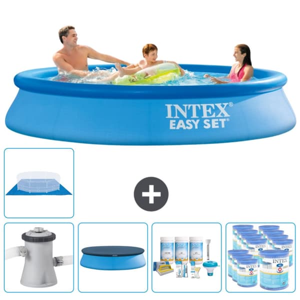 Intex rund oppustelig let sæt swimmingpool - 305 x 61 cm - Blå -  Inklusive Tilbehør CB15