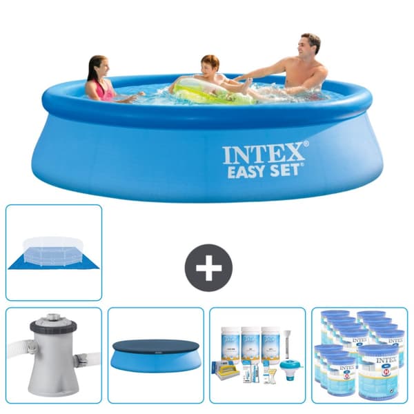 Intex rund oppustelig let sæt swimmingpool - 305 x 76 cm - Blå -  Inklusive Tilbehør CB15