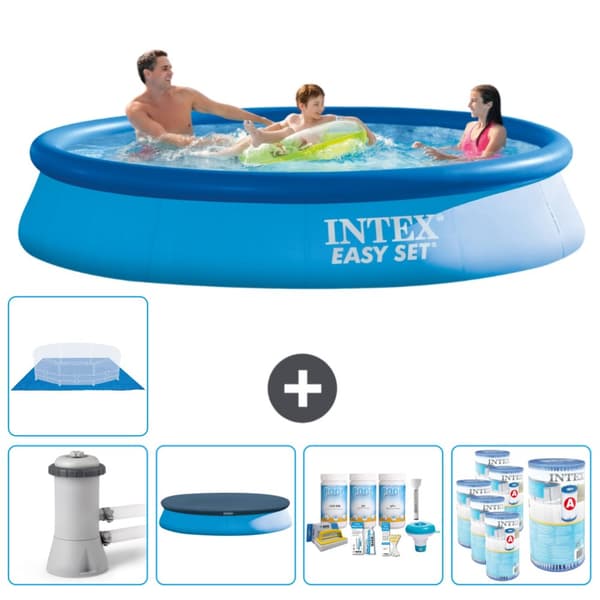 Intex Pyöreä puhallettava Easy Set uima-allas - 366 x 76 cm - Sininen -  Tarvikkeet Mukaan Lukien CB15