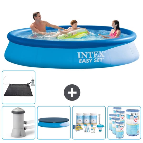 Intex rund oppustelig let sæt swimmingpool - 366 x 76 cm - Blå -  Inklusive Tilbehør CB18