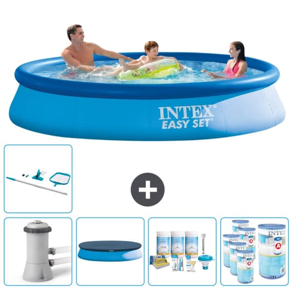 Intex Pyöreä puhallettava Easy Set uima-allas - 366 x 76 cm - Sininen -  Tarvikkeet Mukaan Lukien CB21