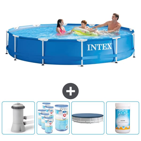 Intex Round Frame Swimming Pool - 366 x 76 cm - Blå -  Inklusive Tilbehør CB87