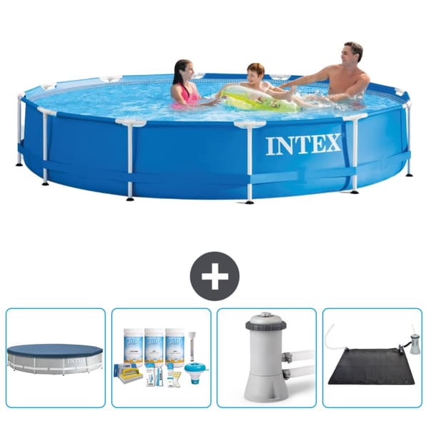 Intex Round Frame Swimming Pool - 366 x 76 cm - Blå - Inkluderet tilbehør CB4