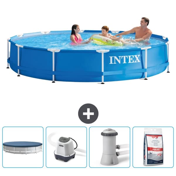 Intex Round Frame Swimming Pool - 366 x 76 cm - Blå - Inkluderet tilbehør CB53