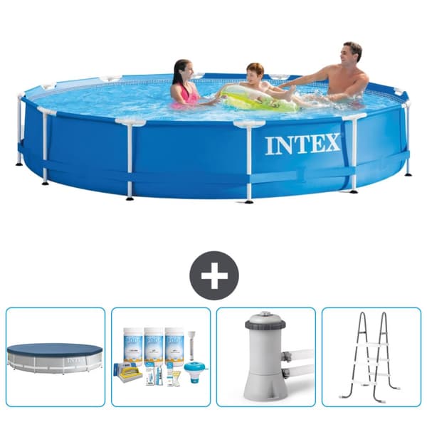 Intex Round Frame Swimming Pool - 366 x 76 cm - Blå - Inkluderet tilbehør CB6