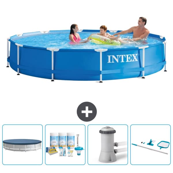 Intex Pyöreä Frame Uima-allas - 366 x 76 cm - Sininen - Mukana Lisätarvikkeet CB7