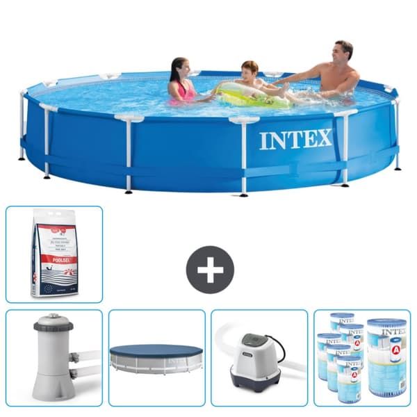 Intex Round Frame Swimming Pool - 366 x 76 cm - Blå -  Inklusive Tilbehør CB55