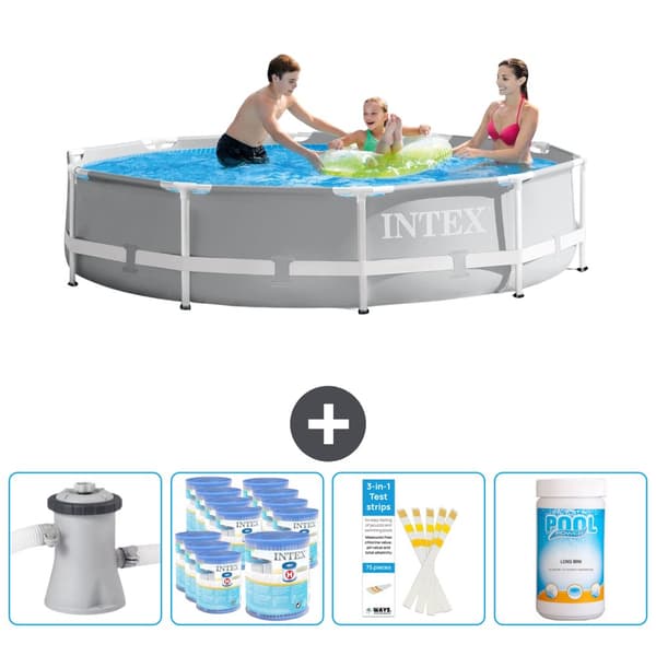 Intex svømmebassin med rund prismeramme - 305 x 76 cm - Grå -  Inklusive Tilbehør CB85