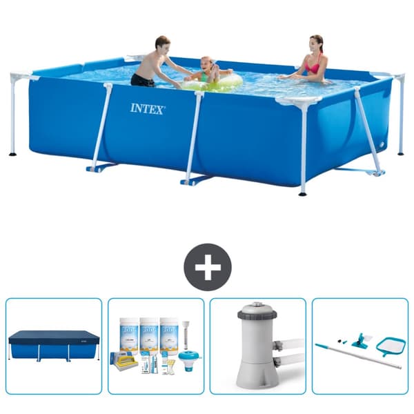 Intex svømmebassin med rektangulær ramme - 300 x 200 x 75 cm - Blå - Inkluderet tilbehør CB7