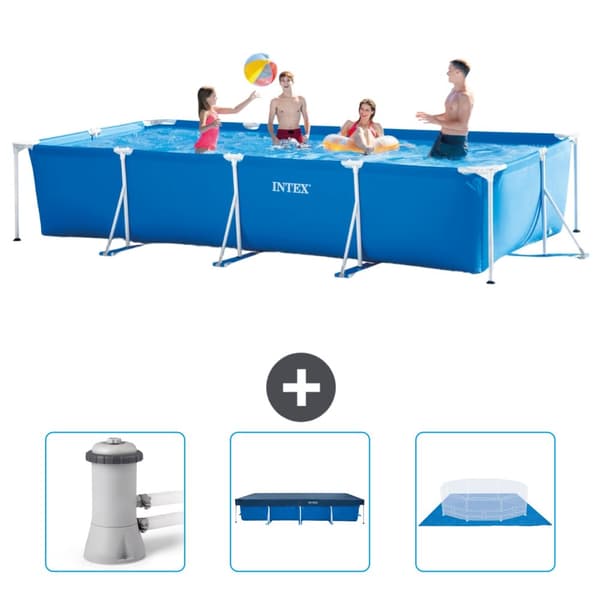 Intex rektangulär ram swimmingpool - 450 x 220 x 84 cm - Blå - ingår Tillbehör CB76