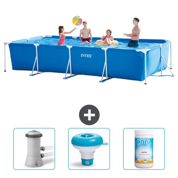 Intex svømmebassin med rektangulær ramme - 450 x 220 x 84 cm - Blå - Inkluderet tilbehør CB77