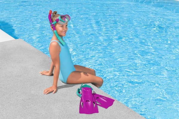 Lasten sukellussetti vaaleanpunainen naamio, evät, snorkkeli Bestway 25046