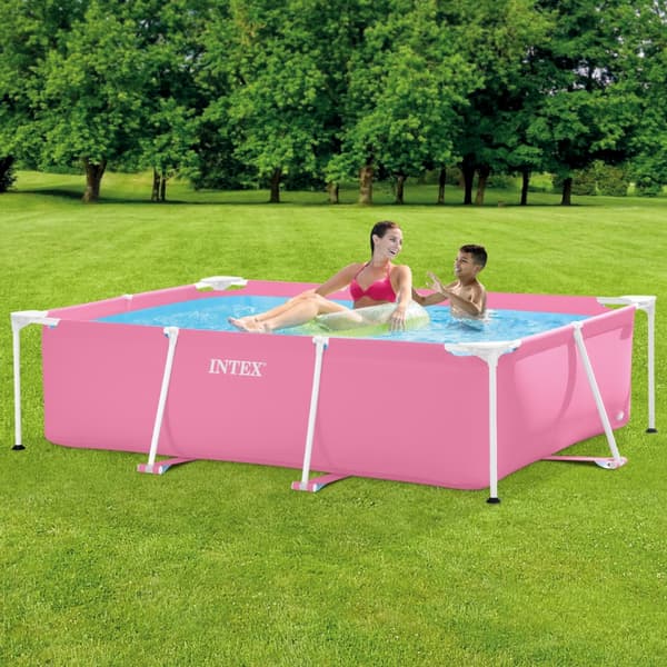 Intex svømmebassin med rektangulær ramme - 220 x 150 x 60 cm - Pink - inkluderet tilbehør CB97