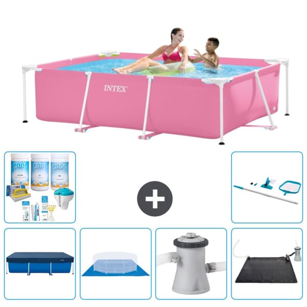 Intex svømmebassin med rektangulær ramme - 220 x 150 x 60 cm - Pink - inkluderet tilbehør CB97