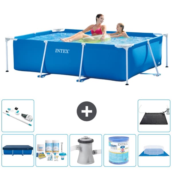 Intex rektangulär ram swimmingpool - 220 x 150 x 60 cm - Blå - ingår Tillbehör A48