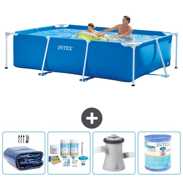 Intex svømmebassin med rektangulær ramme - 260 x 160 x 65 cm - Blå - Inkluderet tilbehør A68