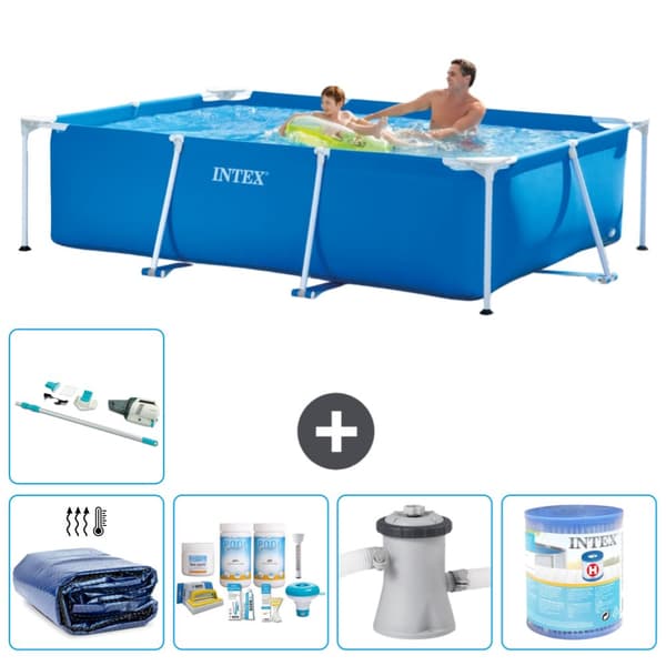 Intex rektangulär ram swimmingpool - 260 x 160 x 65 cm - Blå - ingår Tillbehör A78