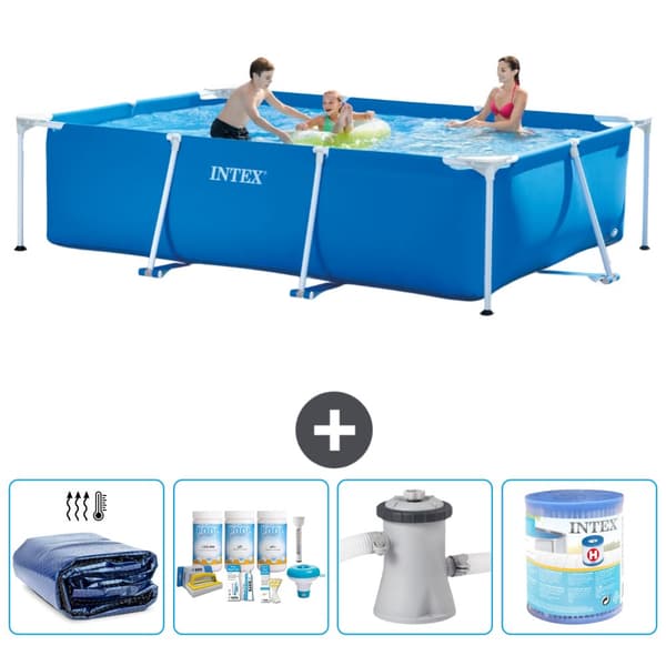 Intex svømmebassin med rektangulær ramme - 300 x 200 x 75 cm - Blå - Inkluderet tilbehør A148