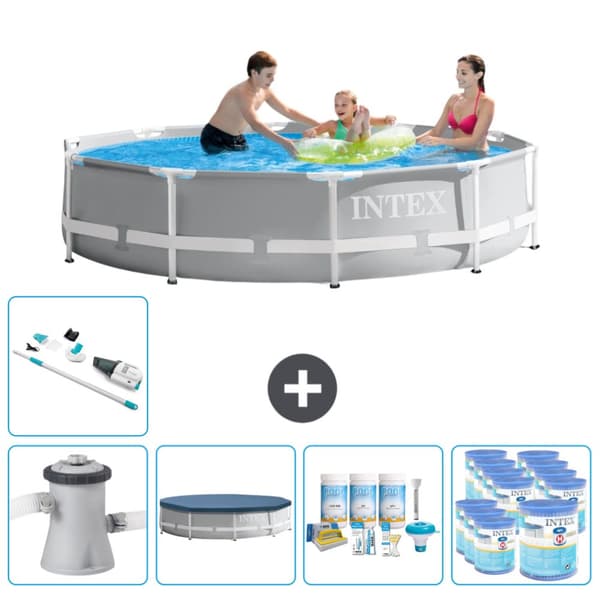 Intex Round Prism Frame Pool - 305 x 76 cm - Grå -  Inklusive Tillbehör - CB19