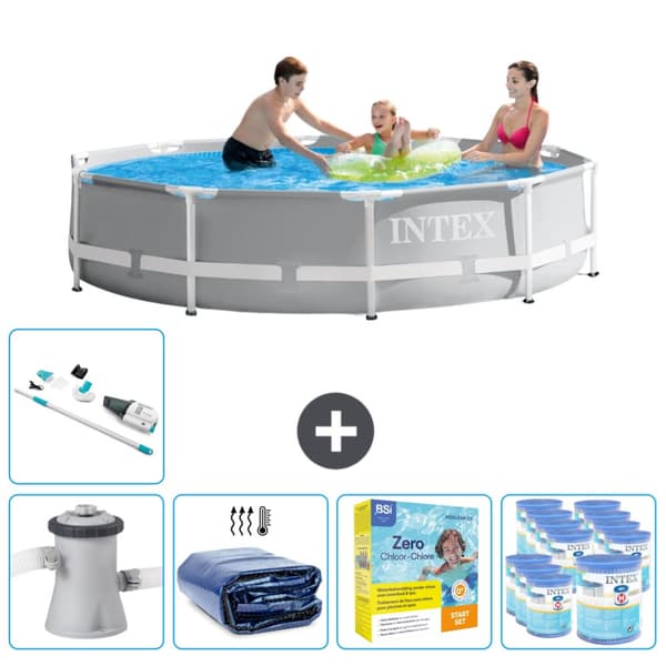 Intex svømmebassin med rund prismeramme - 305 x 76 cm - Grå -  Inklusive Tilbehør CB26