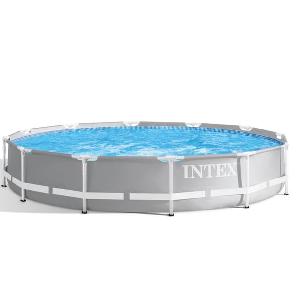 Intex svømmebassin med rund prismeramme - 366 x 76 cm - Grå - Inklusive Tilbehør CB21