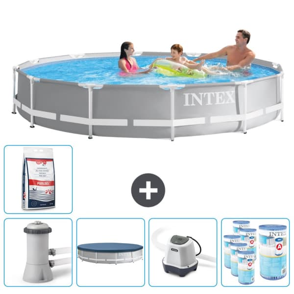 Intex Round Prism Frame -uima-allas - 366 x 76 cm - Harmaa - Tarvikkeet Mukaan Lukien CB55